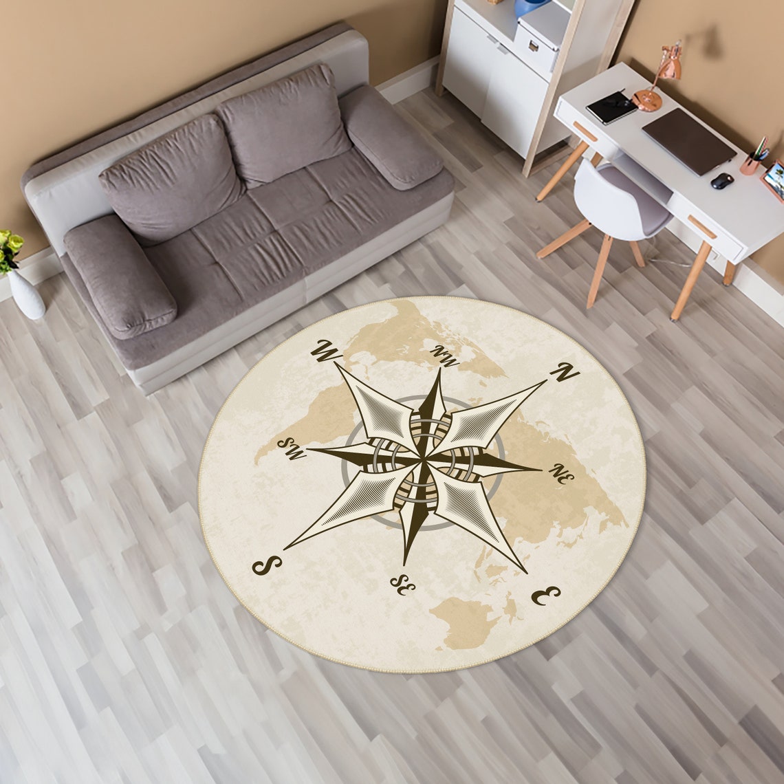 Compass Desing Round Rug: Compass Pattern Rug, Round Compass Carpet ...
