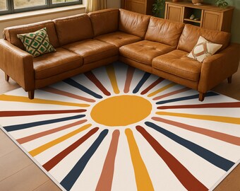Sunshine Patterned Rug, Sunny Retro Design With Warm Tones Carpet