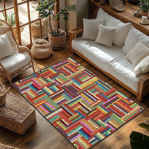 Colorful Geometric Patterned Modern Carpet, Lively and Stylish Floor Carpet, Soft and Durable Carpet for Home Decoration, Colorful Carpet