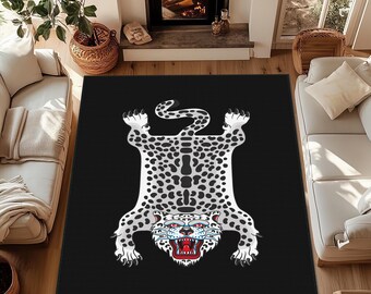Alfombra negra, alfombra de tigre, alfombras negras para sala de estar, alfombras antideslizantes, alfombra rectangular lavable, alfombra de tigre, regalo de inauguración de la casa, alfombra de tigre tibetano