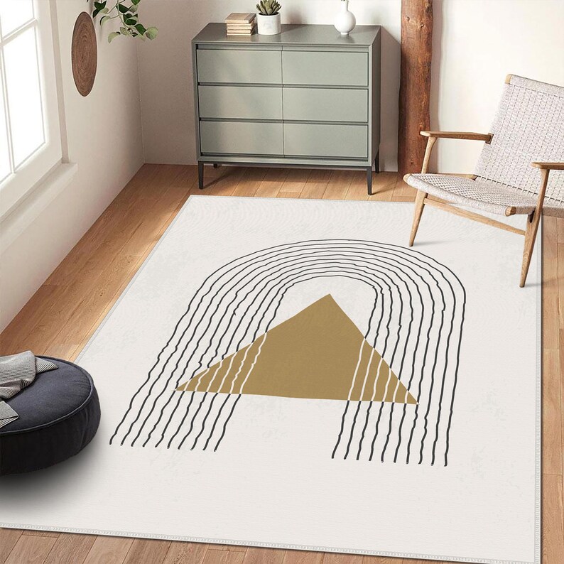 Beige Abstract Patterned Rug, One-draw Geometric Shaped Rug, Abstract ...