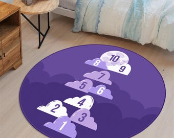Speelkamertapijten, kinderen cijfers leren, hinkelspeld, unieke kindertapijten, handgemaakt kinderkamertapijt, custom design, kleurrijk kindertapijt,