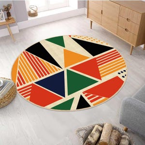 Mid Century Boho Round Rug, Stylish Contemporary Abstract Round Rug, Unique Large Rug, Modern Minimalist Rug, Home Decor Rug for Living Room