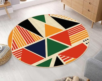 Mid Century Boho Round Rug, Stylish Contemporary Abstract Round Rug, Unique Large Rug, Modern Minimalist Rug, Home Decor Rug for Living Room