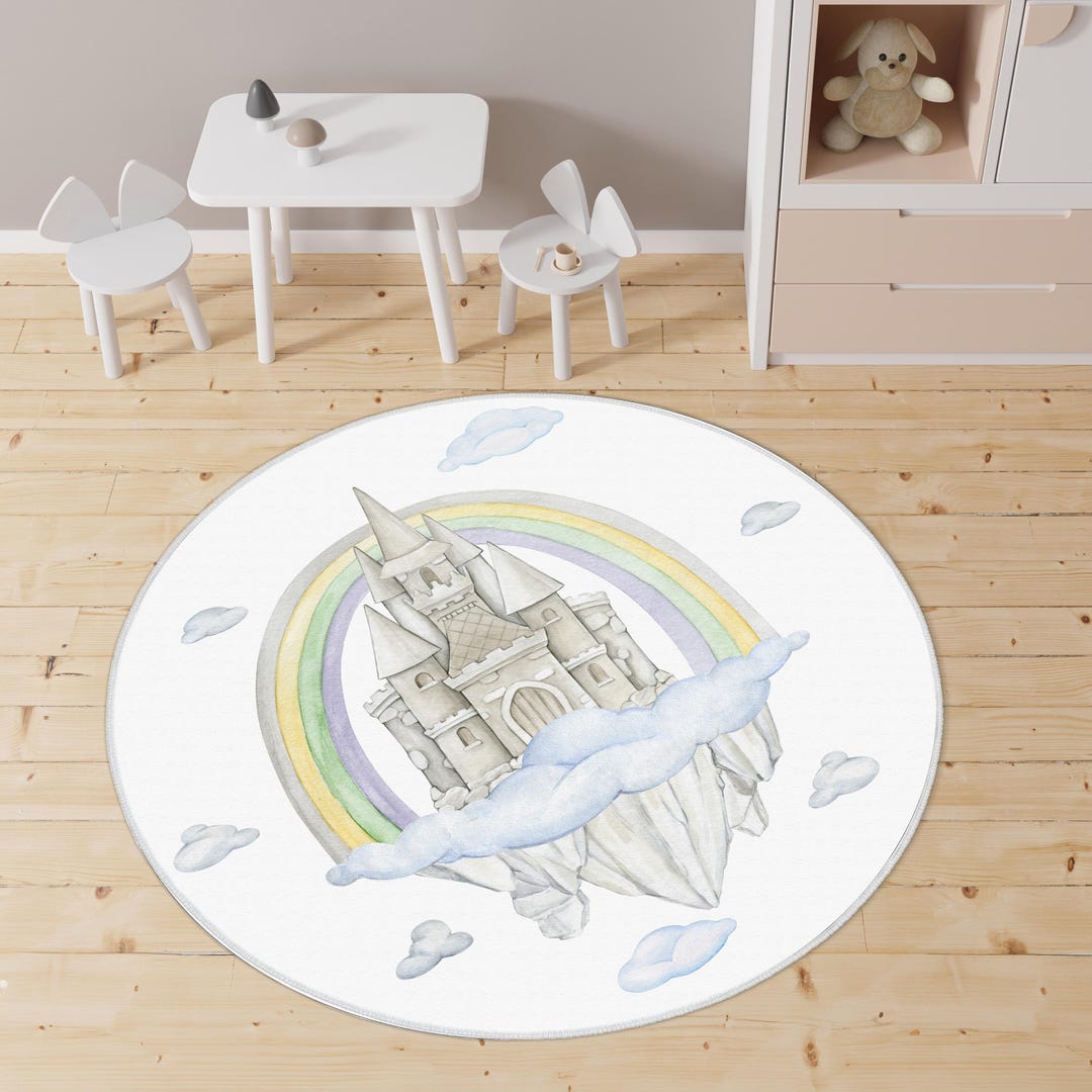 Fairy Rug Round Fairy Round Kids Rugs,fairy Themed Play Mat,nursery Rug, Cloudy Kids ...