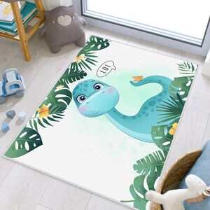 Dinosaur World Kids Carpet, Dinosour Kids Room Rug, Land Of Dinosaur Carpet, Jurassic Playroom Mat, Trex Crawling Mat, Blue Dino Baby Rug