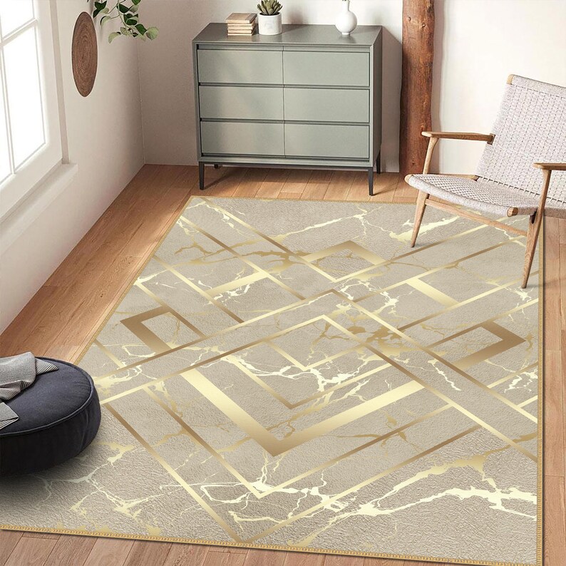 Area Rug Gold Diamond Pattern Gold Carpet, Modern Carpet, Gold Area Rugs, Gold Carpet, Marble Pattern ...
