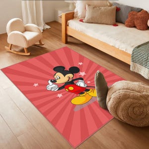 Mickey Mouse Kids Area Rug, Cute Cartoon Character Rug for Nursery, Soft Non-Slip Kids Room Carpet, Playroom Decor, Mickey Mouse Themed Rug