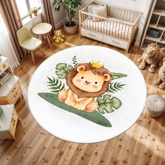 Tappeto Rotondo Per Bambini 60 Cm Con Motivo Balena, Morbido E Antiscivolo, Lavabile, Per Cameretta E Sala Giochi, Blu
