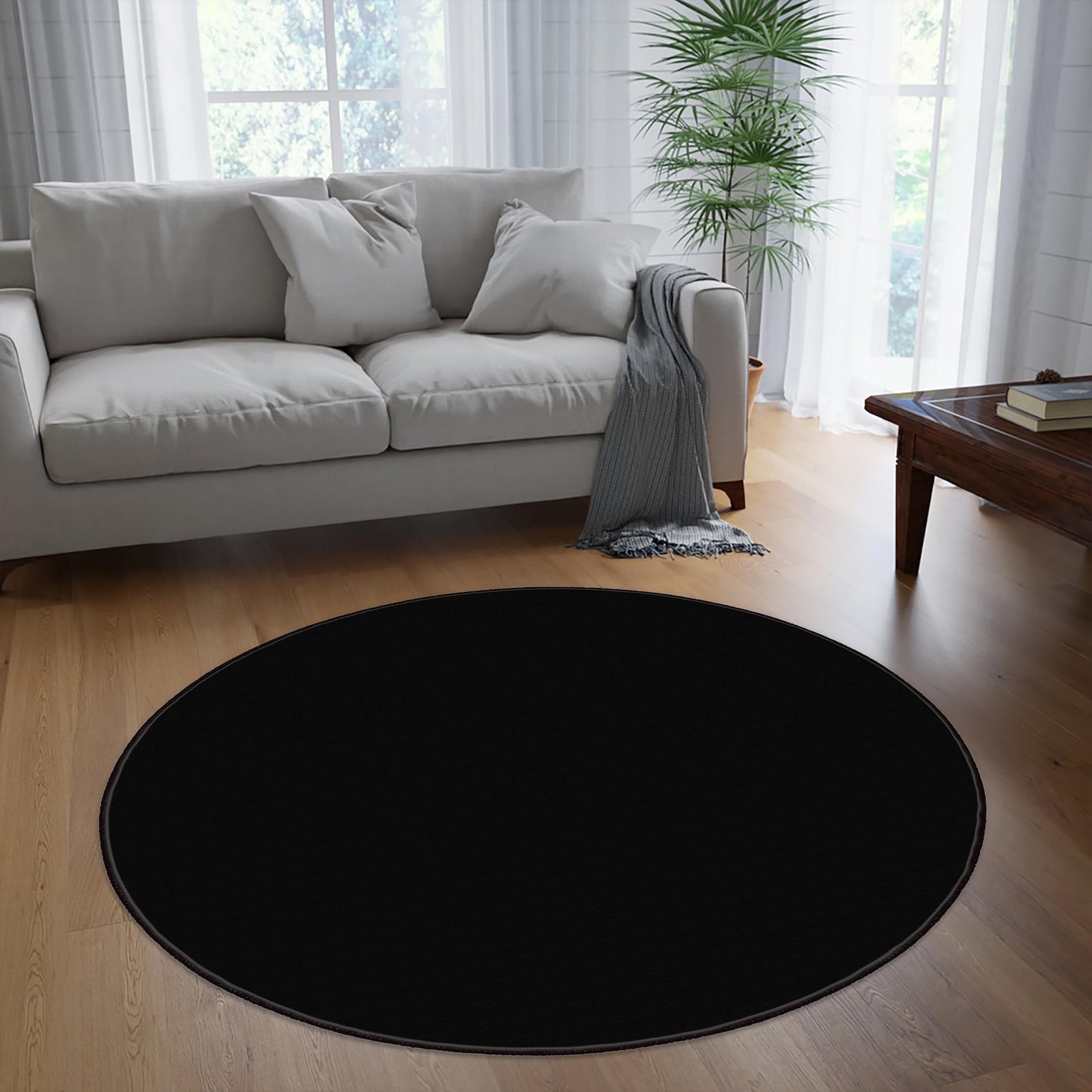 Black Round Rug, Black Area Rug, Custom Rug, Plain Black Color Round ...
