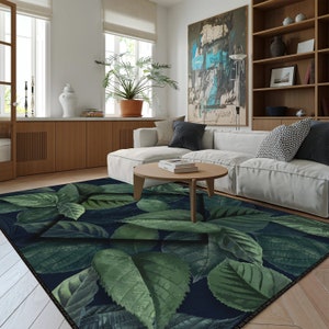 Palm Leaf Patterned Rug, Nature Theme Exotic Area Carpet, Tropical Leaf Area Rug, Botanical Design Carpet, Green Nature Aesthetic Floor Mat