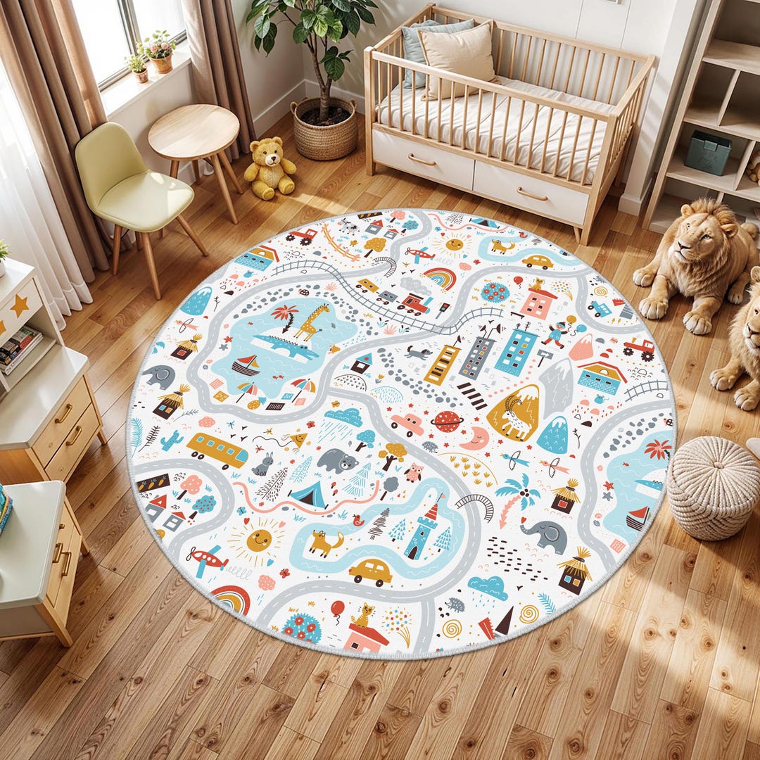 Tappeto Viola Antiscivolo Per Cameretta Bambini, Lavabile In Lavatrice, Morbido E Colorato Con Righe, Misura 120x180 Cm