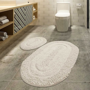 2-Piece Bath Mat Set, 2-Piece Cream Rug, Cabinet Set, Decor BathMat, Bath Toilet Rug Set, % 100 Cotton Bath Mat, Handmade Mat, Soft Bath Rug