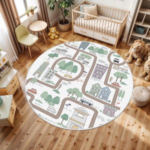 Car City Play kinderkamertapijt, Road Play-kindertapijt, Car Play-activiteitenmat, antislip kinderkleed, ronde kinderspeelmat met stadsplattegrond