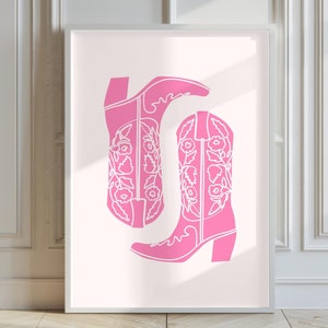 College appartement print cowgirl laarzen roze slaapzaal decor kunst kust kleindochter coquette westerse kunst preppy bar winkelwagen poster meisjesnacht