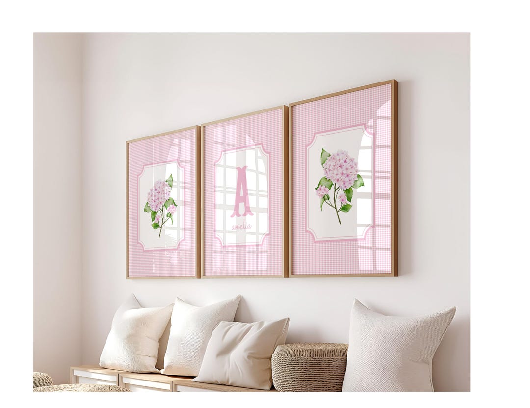 Custom Pink Hydrangea Initial Print Set (digital Download) Personalised ...