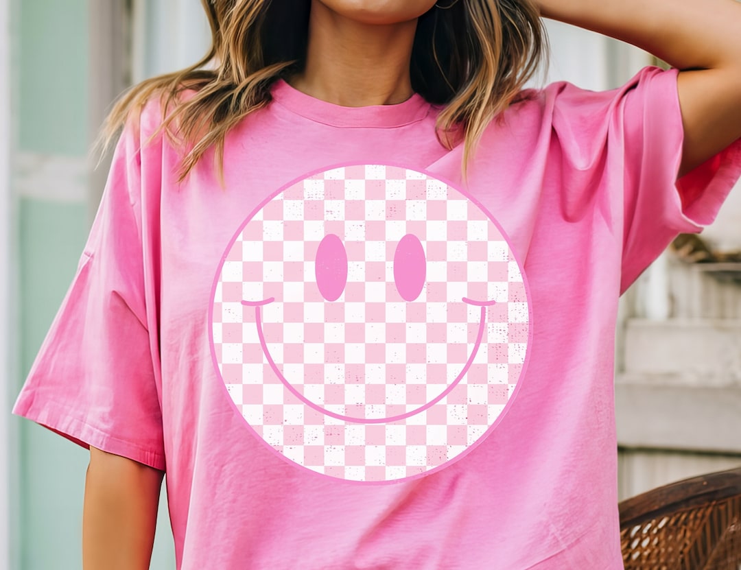 Smiley Face Checkered PINK PNG Distressed Retro Preppy Checker Smile ...