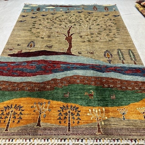 6x8 Tree Of Life Wool Rug - Afghan Oriental Area Rug For Living Room, Bedroom