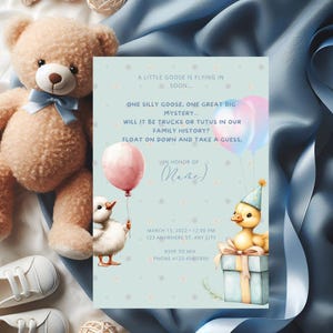 One Silly Little Goose Gender Reveal Invitation | Editable Baby Shower Invite | Digital Download