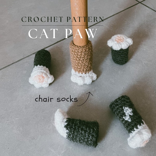 Patrón de crochet de calcetines para silla con pata de gato (ARCHIVO PDF) / Tutorial de protector de piso / Fundas para patas de silla / Regalos para dueños de mascotas / Ganchillo fácil