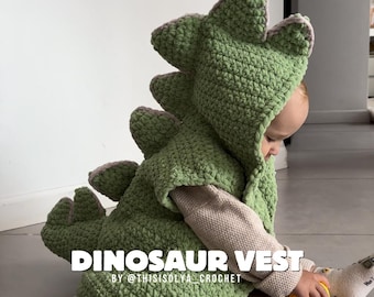 Haakpatroon dinosaurusvest voor kinderen | 0 tot 5 jaar | Patroon is in het Engels | Geschikt voor beginners | 3 in 1 maten | Halloweenkostuum | PDF-BESTAND