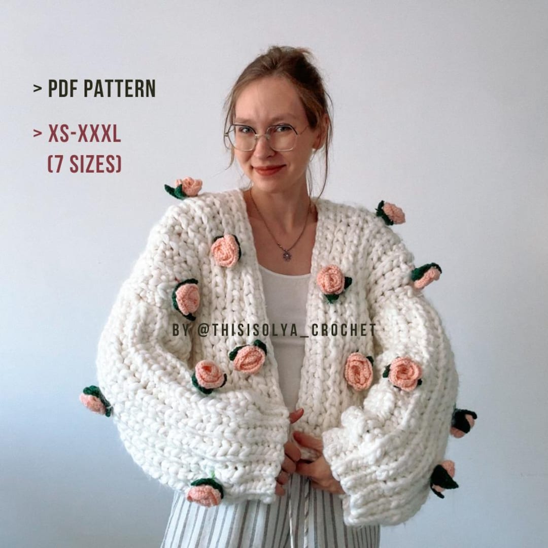 Rose Cardigan Crochet Pattern: Chunky Flower Cardigan (PDF File
