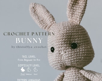 Patrón de conejito a crochet (PDF) / Patrón en inglés / Patrón de conejo a crochet / Tutorial de conejito amigurumi / Crochet fácil
