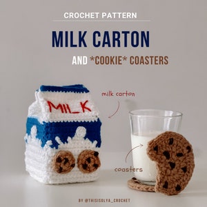 Milk Carton & Cookie Coasters Crochet Pattern (PDF FILE) | Surprise Coaster set | Milk bottle | Coasters Crochet Tutorial  | Easy Crochet