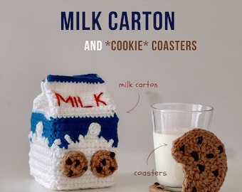 Milk Carton & Cookie Coasters Crochet Pattern (PDF FILE) | Surprise Coaster set | Milk bottle | Coasters Crochet Tutorial  | Easy Crochet