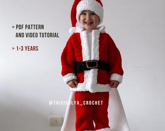 Santa Costume Crochet Pattern | PDF file and video tutorial | 1-3 years | Jacket, Pants, Hat, Belt | English pdf | Christmas Crochet Pattern