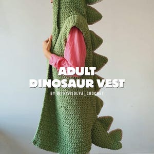 Patrón de ganchillo para chaleco de dinosaurio para adultos / 2 tallas: (XS-M) y (L-XXL) / Patrón en inglés / Apto para principiantes / Disfraz de Halloween / Archivo PDF