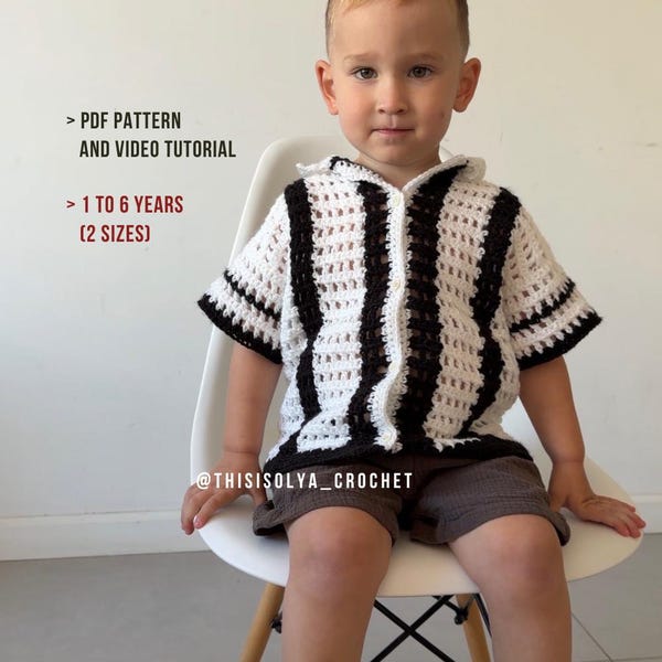 Patrón de camiseta infantil de ganchillo: apto para principiantes, tallas de 1 a 6 años (patrón en PDF, videotutorial)