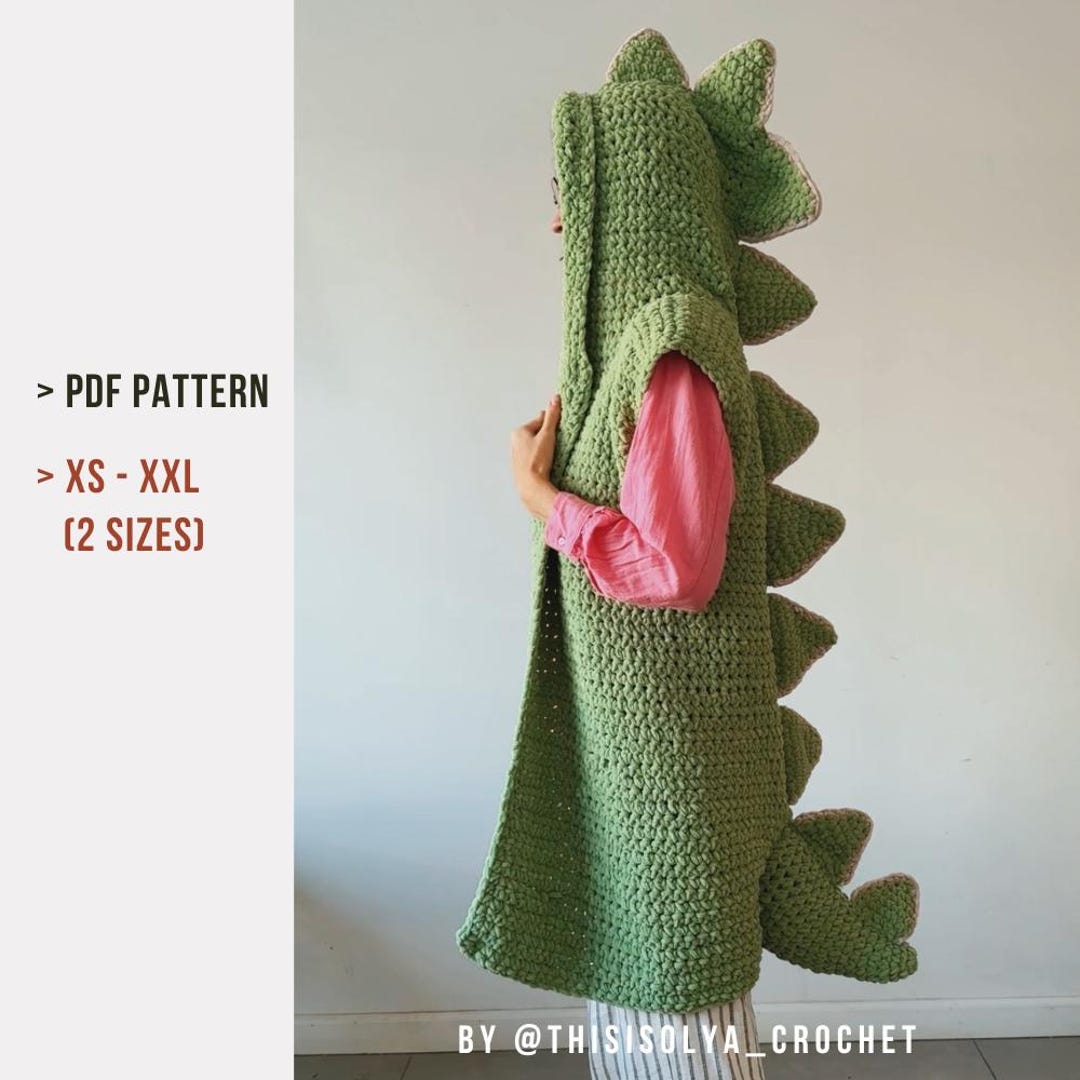 Colete de dinossauro ADULTO Padrão de crochê tamanhos: (xs