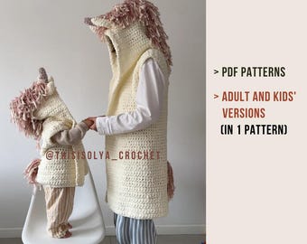 Crochet Unicorn Vest Pattern: Adult & Kids Sizes (PDF FILE)