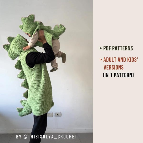 Kids and Adult Dinosaur vest in 1 pattern | Crochet Pattern | Pattern in English | Beginner friendly | Halloween costume | PDF FILE