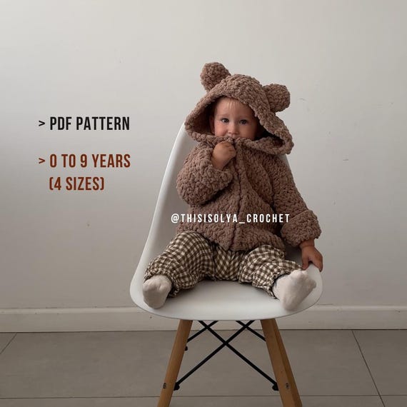 Bear Hoodie Crochet Pattern: Beginner Friendly, Sizes 0-9 Years (PDF FILE)