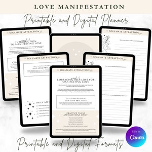 Printable Love Manifestation Planner,  Self-Love, Gratitude, Attract Love, Love Relationship, Manifestation Journal, Goodnotes Journal