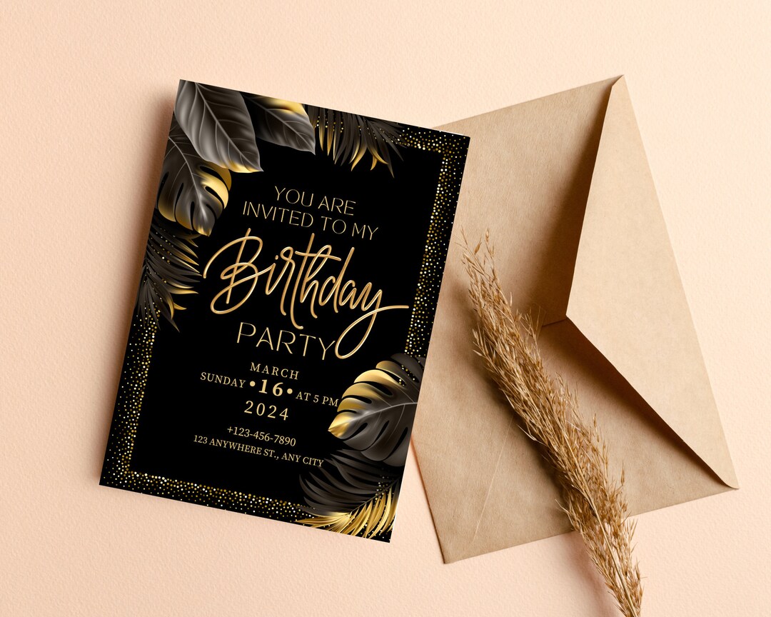 Black Gold Luxury Happy Birthday Party Invitation ,birthday Invitation ...