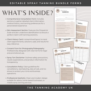 Editable Spray Tan Forms Bundle | Consultation, Disclaimer, Cancellation | Professional Templates for Spray Tanning Business, spray tanning,
