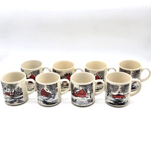 Ceramic Friendly Village Coffee Mugs 12oz by Johnson Brothers VTG Japan set 8