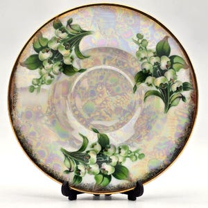 Ucagco Saucer 5&quot; Iridescent Demitasse Lilly of the Valley Saucer Gold Gilt MCM