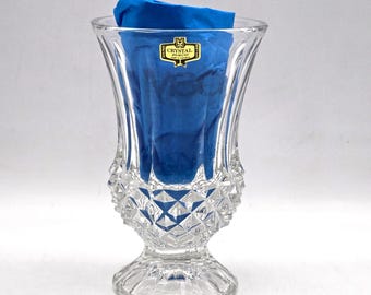 Vintage Zajecar Crystal Footed Vase 24% Lead Glass Yugoslavia Elegant Design