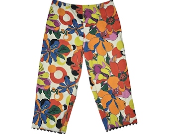 Spodnie Capri VTG z kwiatowym, psychodelicznym nadrukiem z lat 90. XX wieku, skrócone, 10 Sharon Enick Resort
