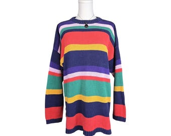 Carolina Colours Vintage 90s Multicolor Striped Crewneck Sweater Ramie Cotton
