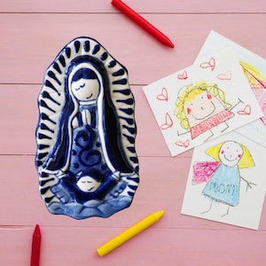 Talavera Pottery Virgin of Guadalupe Home Decor, Mexican Talavera wall hanging, great gift for Catholic First Communion, Baptism, Pack of 2