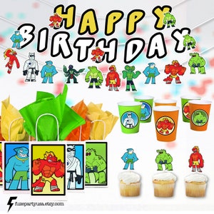 Goo Jit Zu Birthday Party Supplies | Goo Jit Zu Event Decoration | Birthday Celebration Cake Topper Goo Jit Zu Banner and cup cake topper