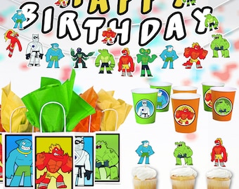 Goo Jit Zu Birthday Party Supplies | Goo Jit Zu Event Decoration | Birthday Celebration Cake Topper Goo Jit Zu Banner and cup cake topper