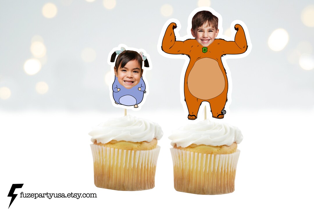 Grizzy and Lemmings Custom Face Cupcake Topper Party Favor for Birthday