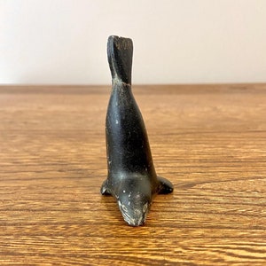 Vintage Inuit Soapstone Seal Carving | Signed and Numbered | 3&quot;H x 2&quot;W | Repaired Tail and Chipped Flipper