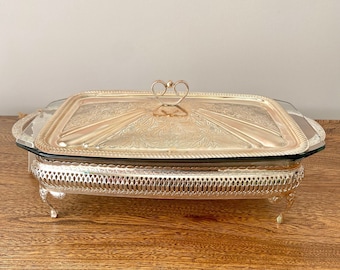 Queen Anne Oven to Table Serving Dish, Silver Plated Tableware by Mayell, Original Pyrex Dish, Made in England